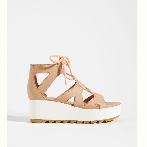 Sorel Cameron Flatform Lace Wedge Sandal Size 7 Beige - Picture 4 of 15